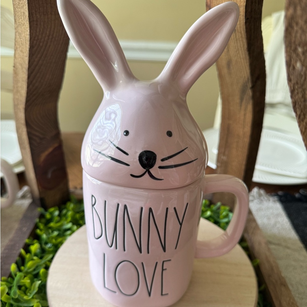 Rae Dunn Easter Springtime “Bunny Love” coffee mug with bunny topper